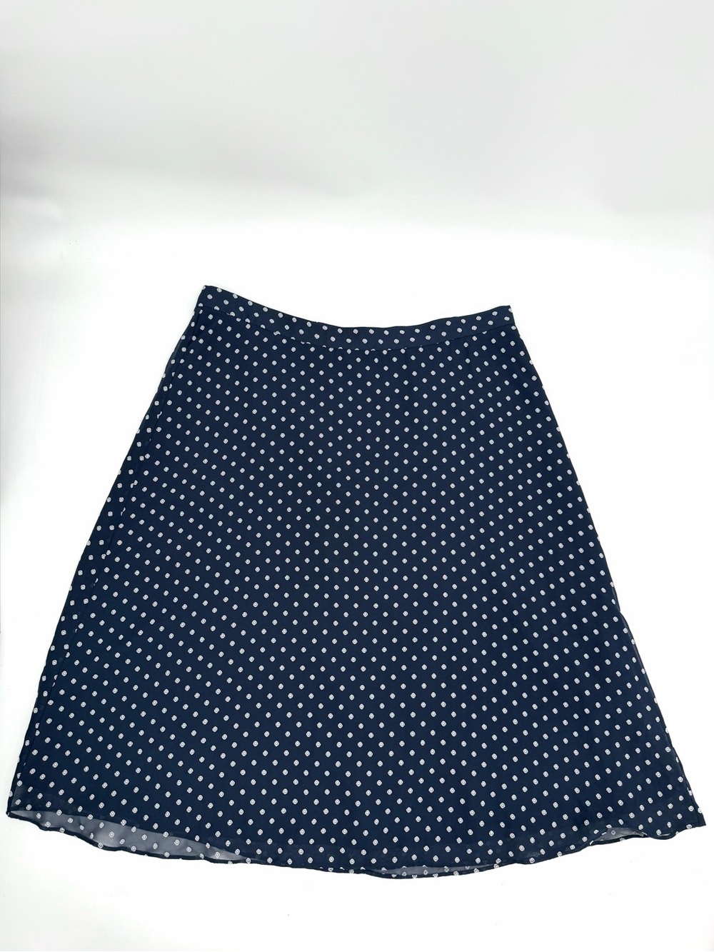 Loft Skirt Womens 14 Navy Blue Dot Pattern Midi Classic Feminine Retro Polyester